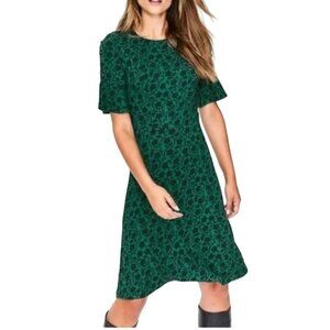 Boden Alexis Green Floral Jersey Fit N Flare Dress Size 6